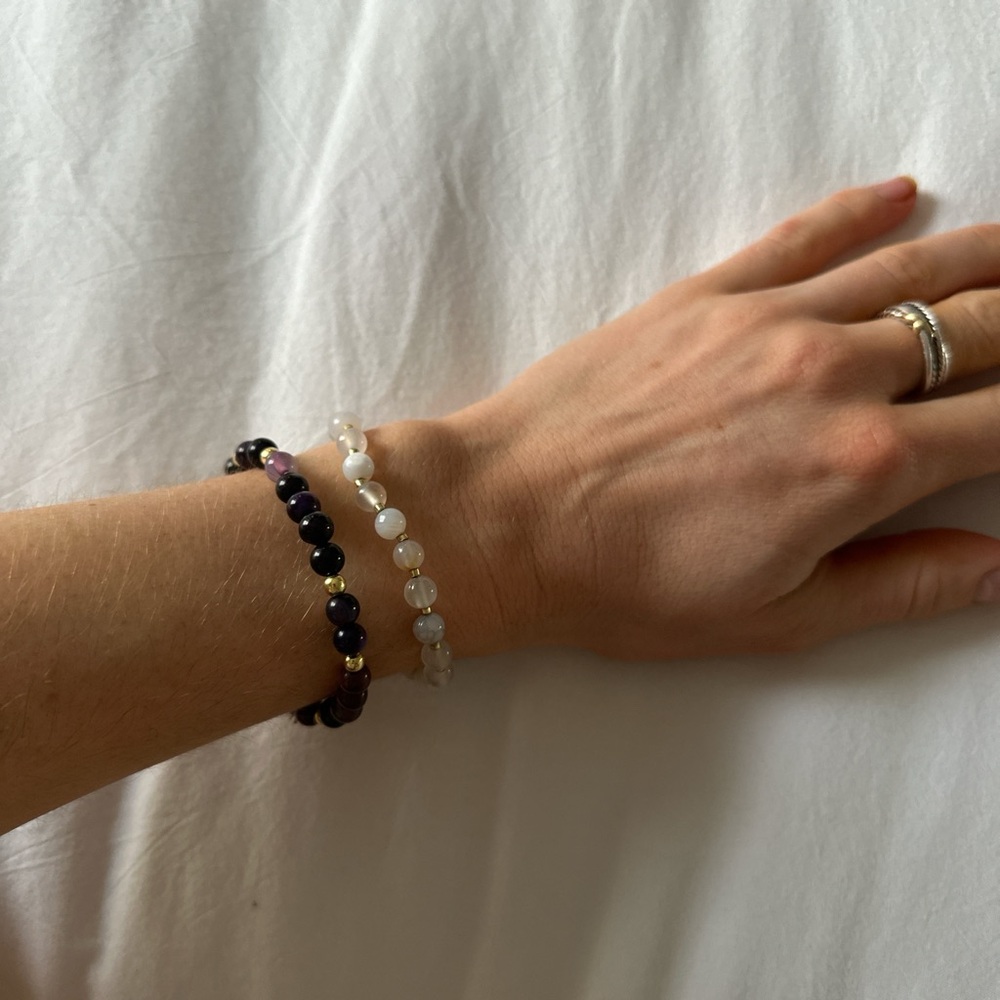 Elegant Purple and White Beaded Bracelet Set